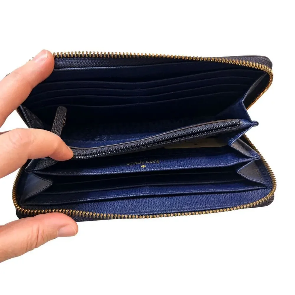 Kate Spade Newbury Lane Neda Zip Wallet Indigo Blue Saffiano Leather